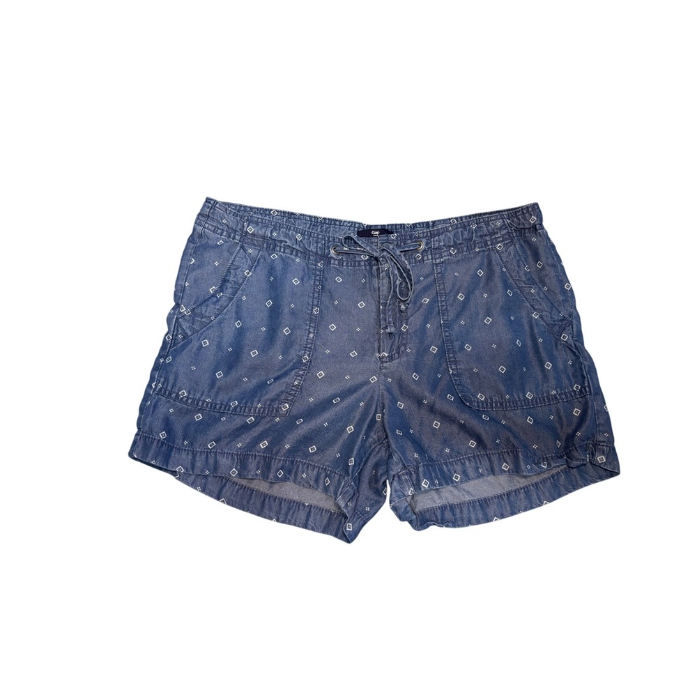 Gap Womens Chambray Shorts 10 Blue Tencel Diamond Print Drawstring Coastal Boho